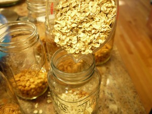 Pouring Oatmeal - Oatmeal Scotchies Cookies in a Jar