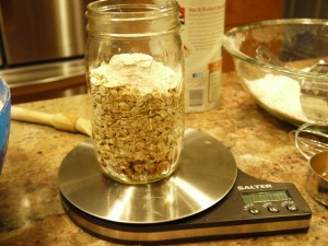 Weighing Dry Ingredients - Oatmeal Scotchies Cookies in a Jar
